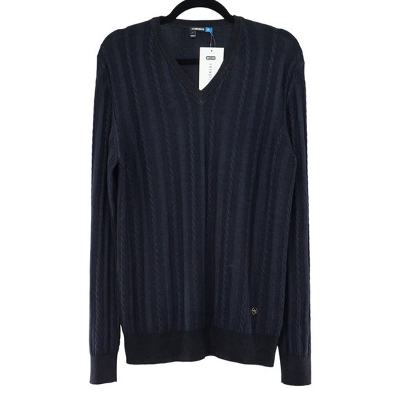 NWT New J Lindeberg Men Merino Wool V Neck Cable Knit Golf Sweater Pullover Sz L - Picture 1 of 12